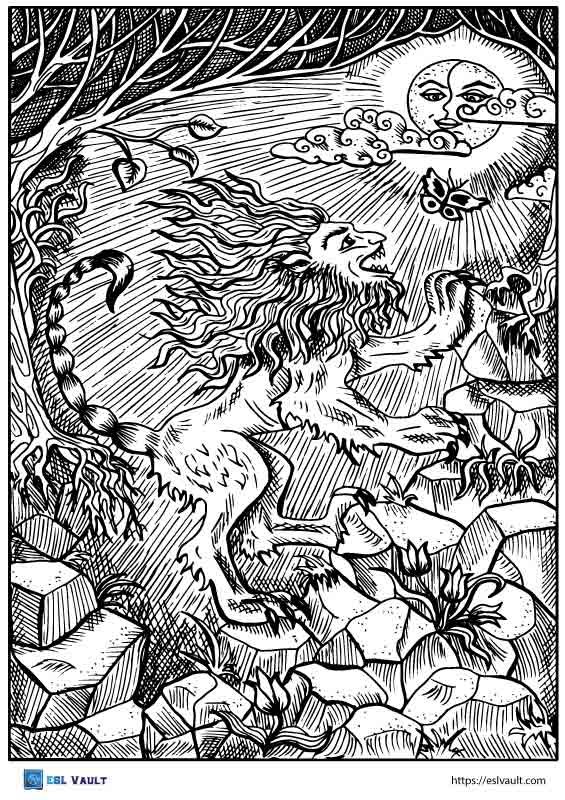 mythical creatures coloring pages manticore