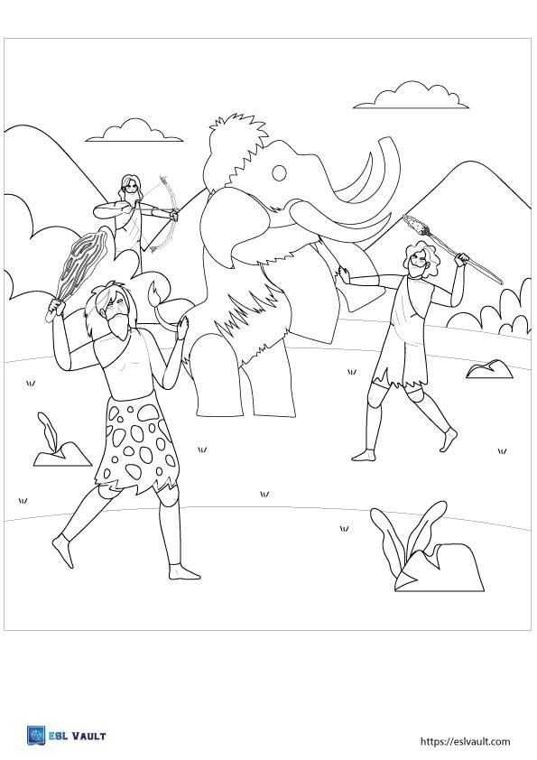 paleolithic people hunting coloring sheet