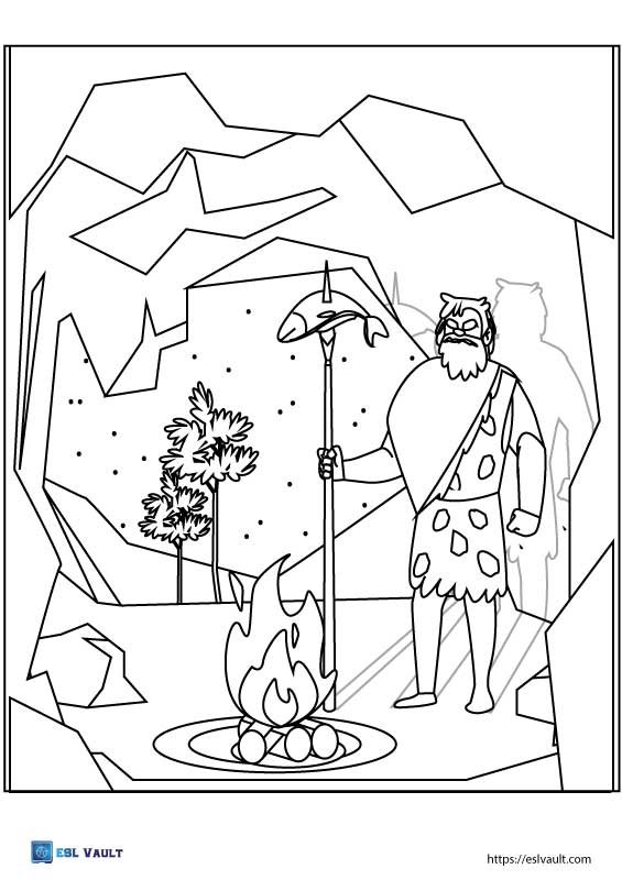 caveman stone age coloring page