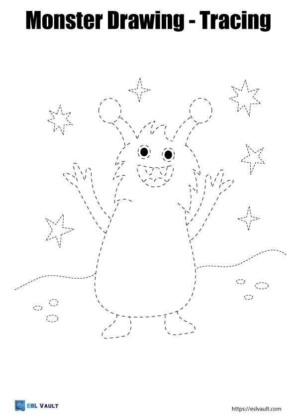 cute monster drawing for kids tracing