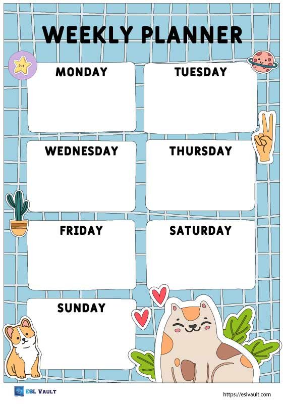 cute weekly planner printable for kids