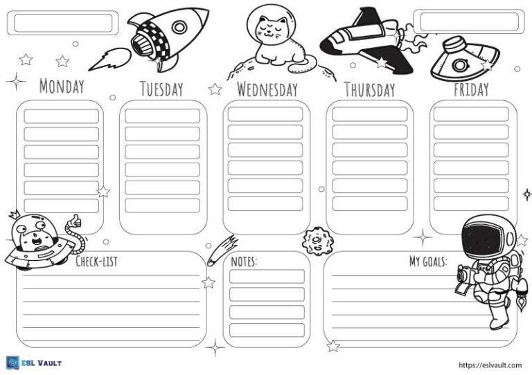 free kids weekly planner coloring page