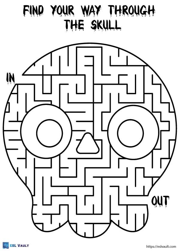 Halloween maze worksheet skull