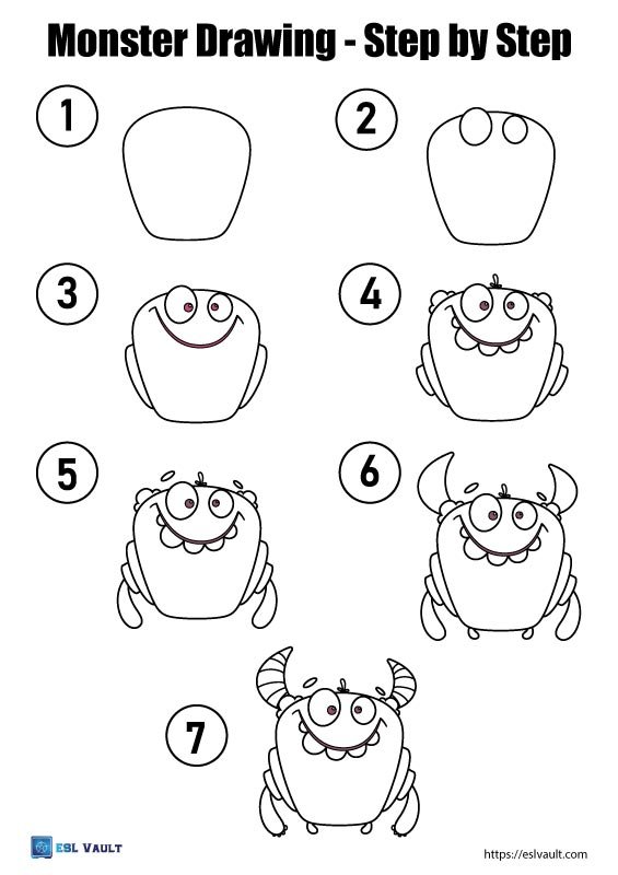 monster drawing for kids step by step