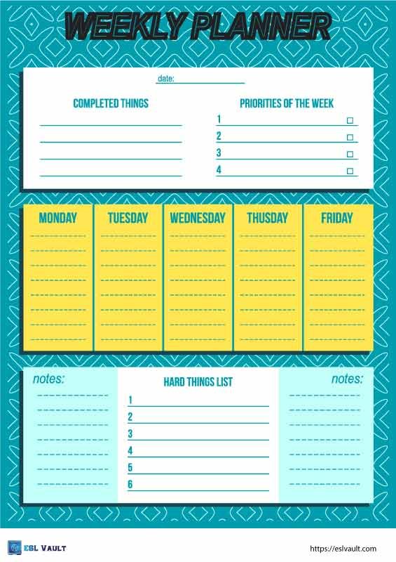 printable weekly planner for students