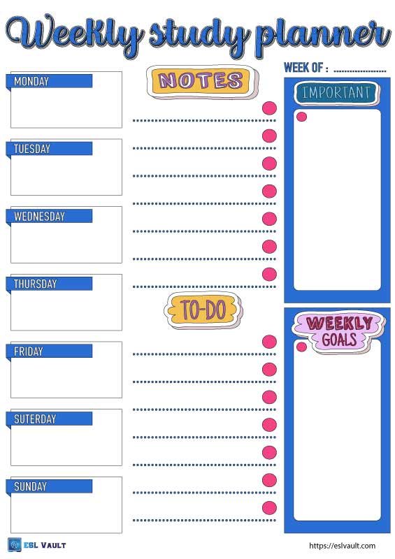 printable weekly planner for students