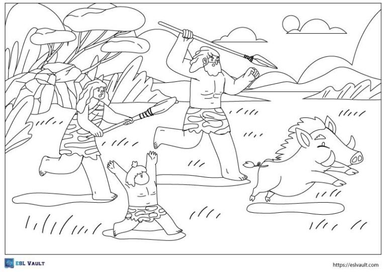 stone age hunting coloring page