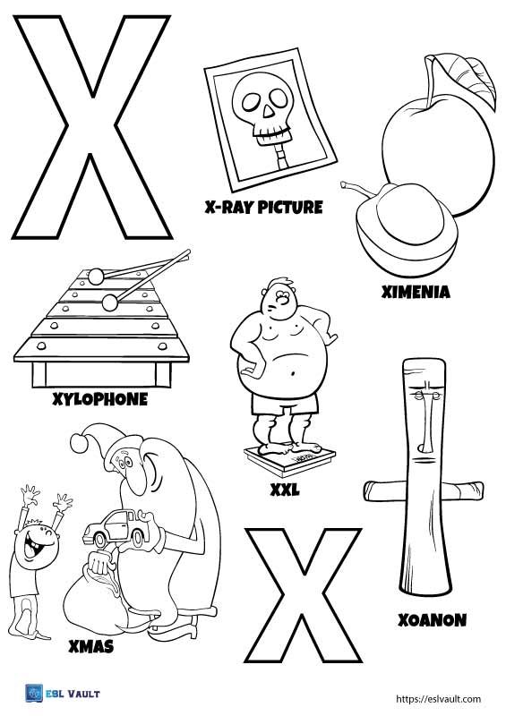 things with the letter x coloring page