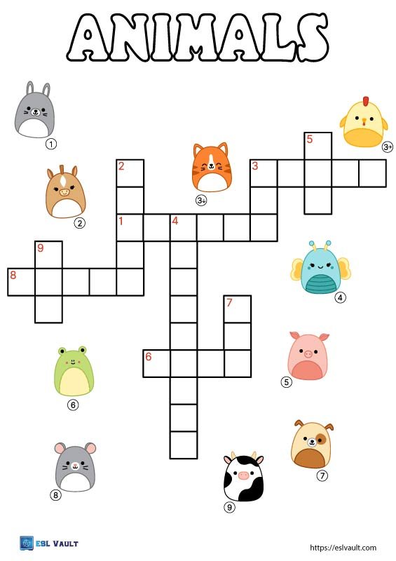 easy animals crossword for kids