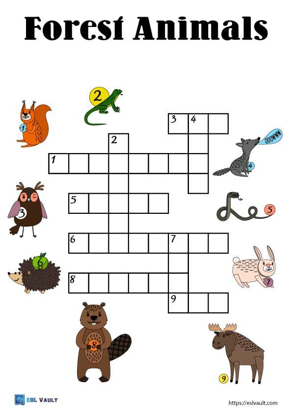 forest animals crossword for kids pdf 2