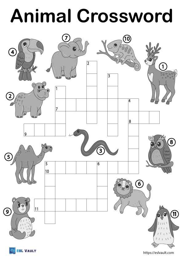 free animal crossword for kids