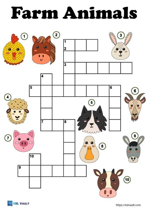 free farm animals crossword for kids