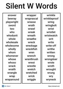 free printable silent w words list