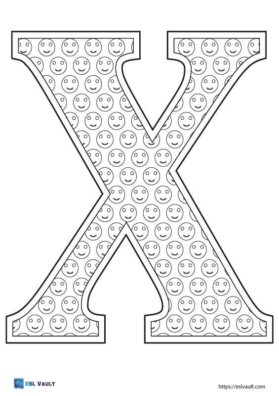 happy letter x coloring page