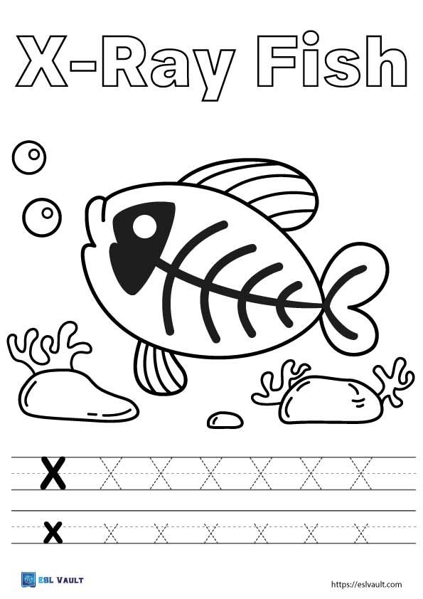 letter x trace and color worksheet