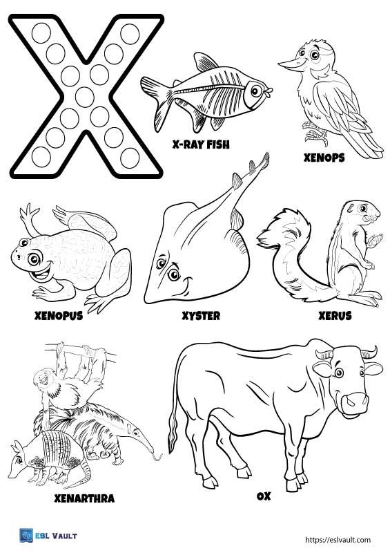 letter x coloring pages animals