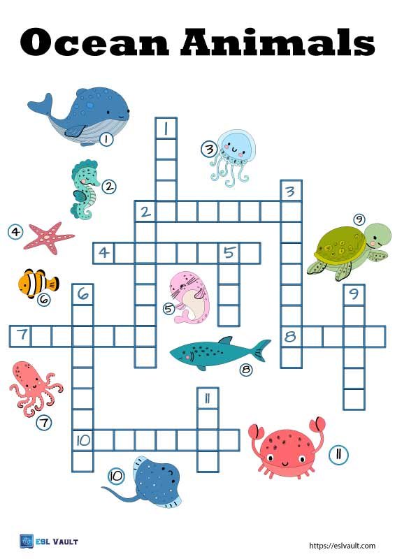 ocean animals crossword for kids