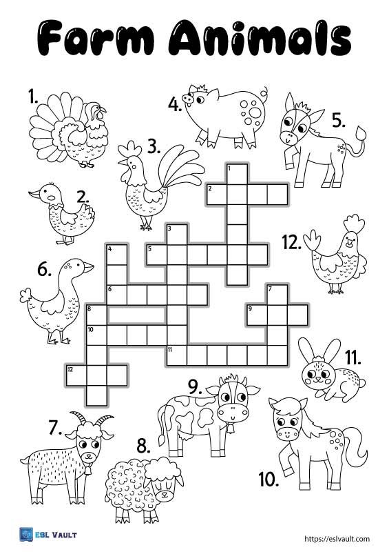 printable farm animals crossword for kids