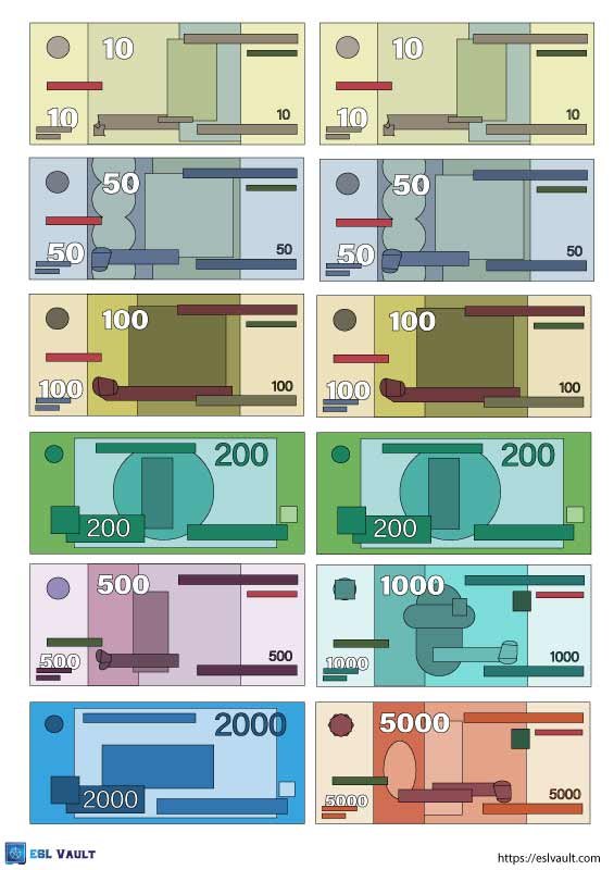 printable kids play money colored