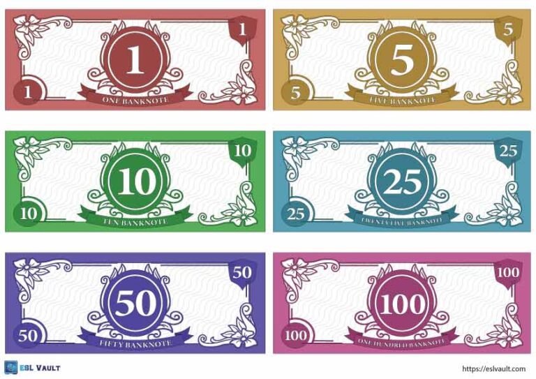 printable play money colored