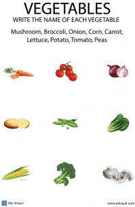 Free vegetable vocabulary worksheets - ESL Vault