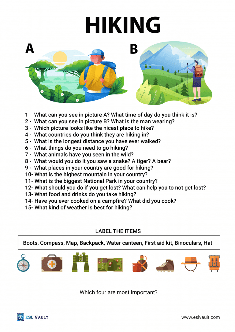 A hiking conversation worksheet
