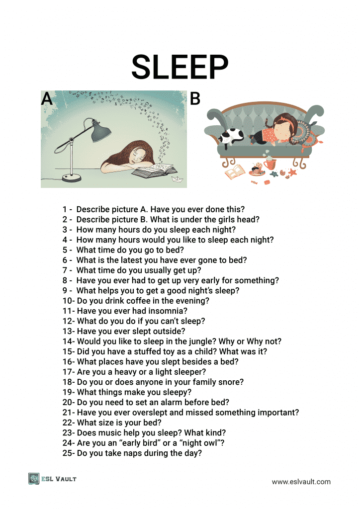 25 sleep conversation questions for ESL