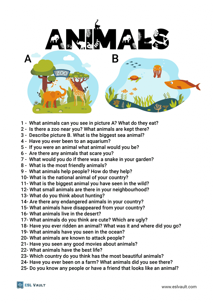 25 animal conversation questions for ESL