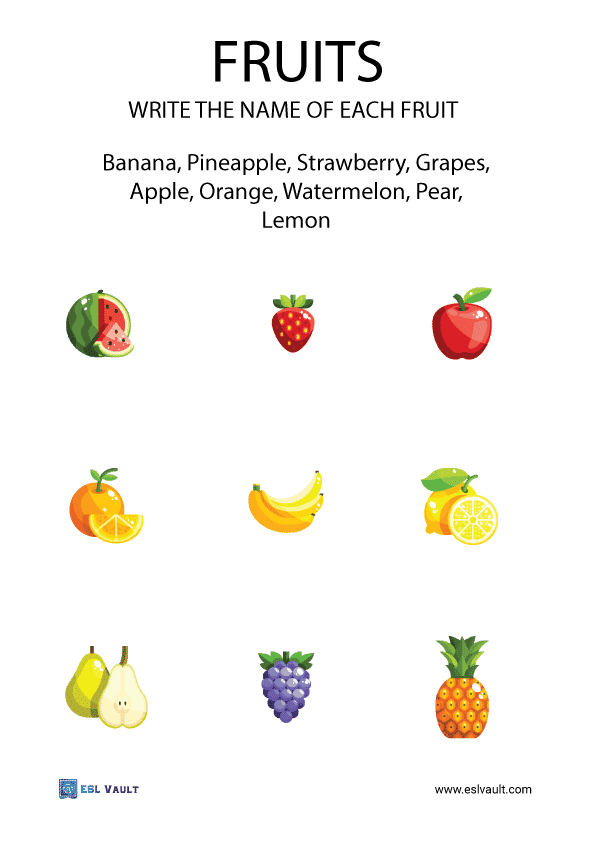 fruit matching for kids vocabulary worksheet