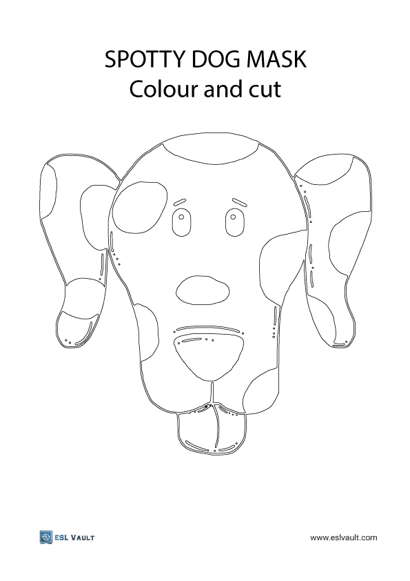 A paper dog mask for kids to colour and cut