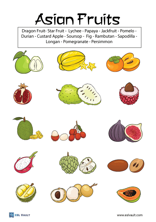 Asian fruits vocabulary matching worksheet