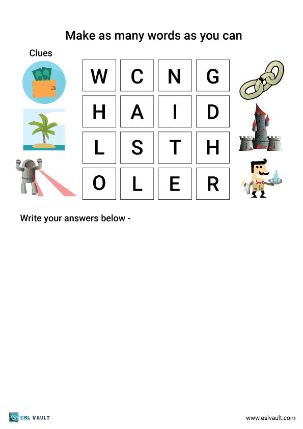 A free boggle word puzzles for ESL classes