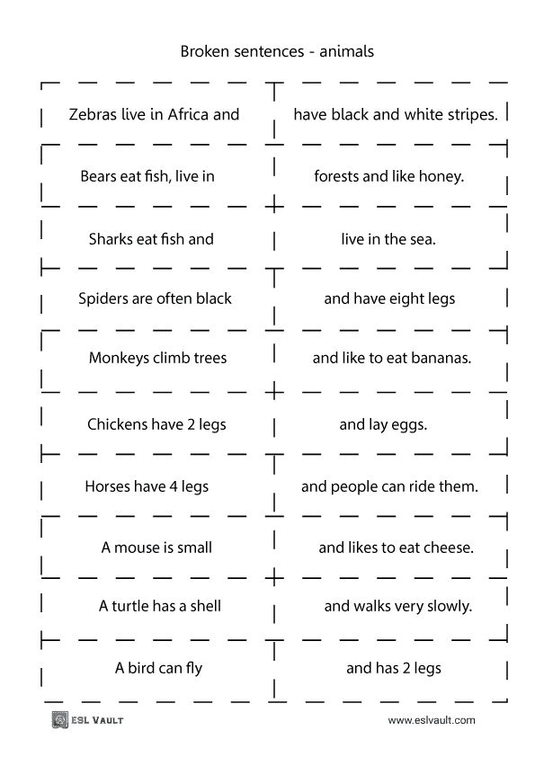 broken sentences on the topic of animals