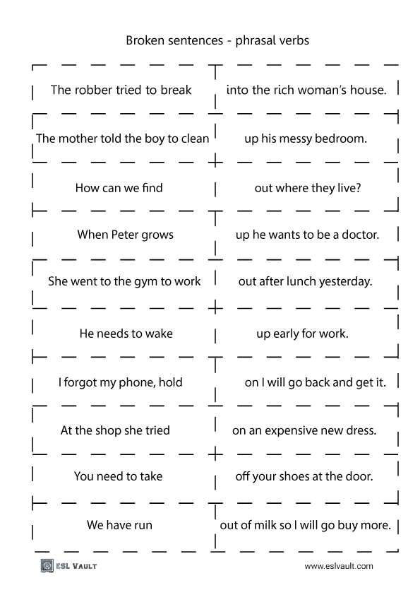 broken sentences with phrasal verbs