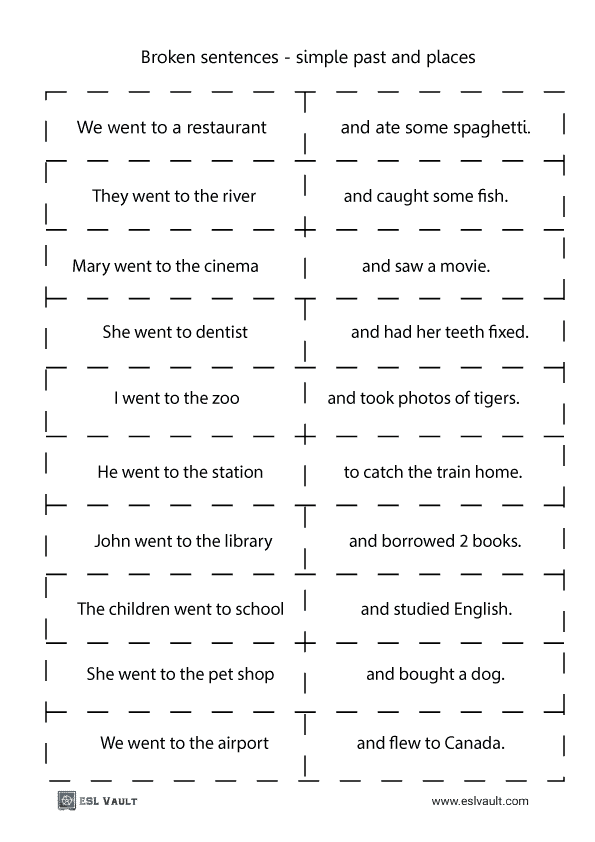 broken sentences with simple past and places