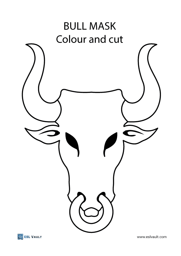 A printable paper bull mask to color and cut