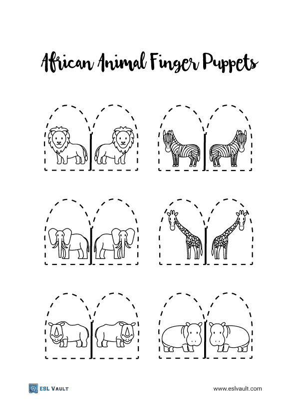 African animal finger puppets for kids ESL