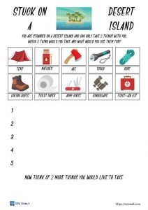 desert island writing activity for ESL