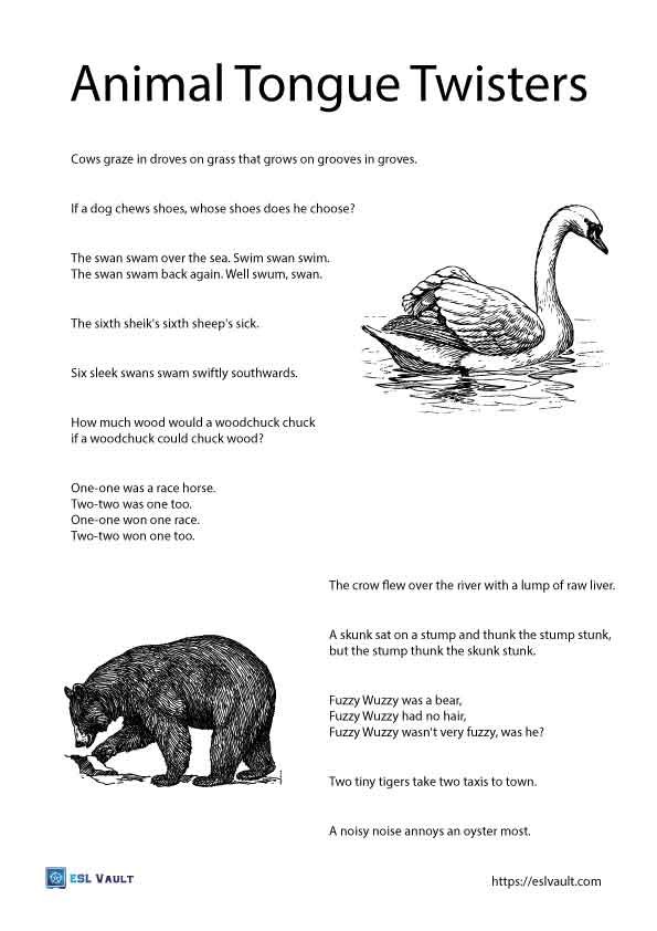 free printable animal tongue twisters
