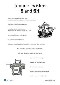 S SH tongue twisters printable worksheet for ESL