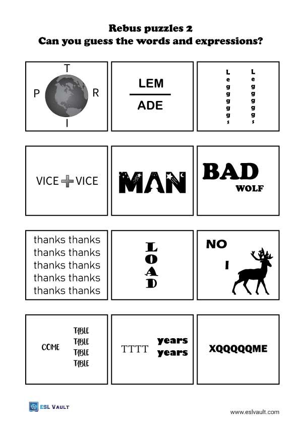 fun free printable rebus puzzles for ESL classes