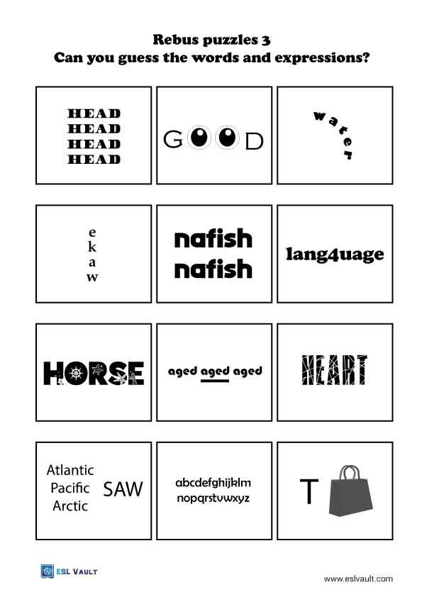 12 free printable rebus puzzles worksheet