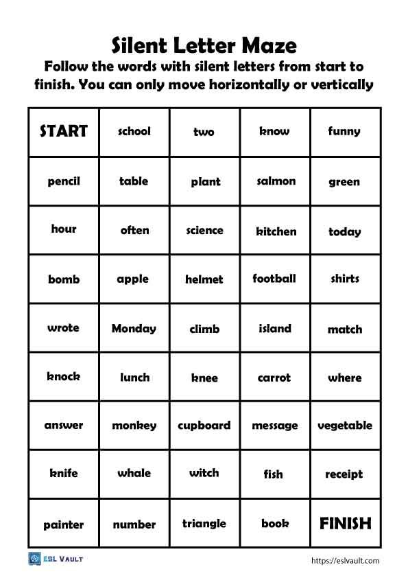 silent letters worksheets word maze activity