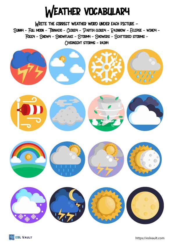 weather-vocabulary-matching handout for ESL