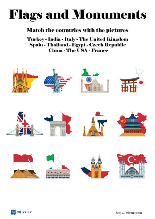 world flags and monuments worksheet