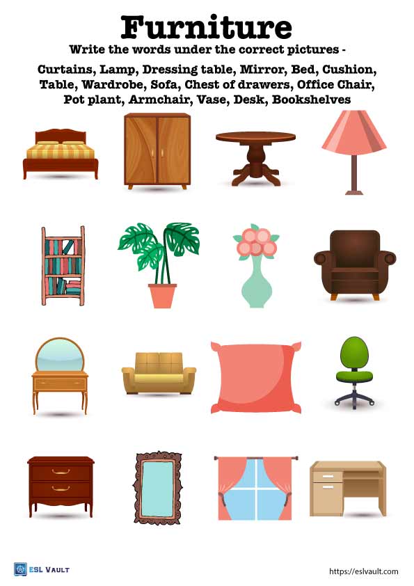 furniture vocabulary with pictures esl worksheet