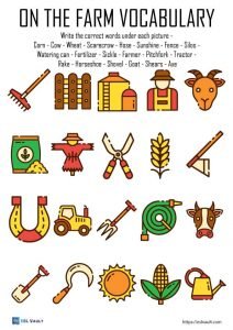 on the farm vocabulary worksheet for ESL
