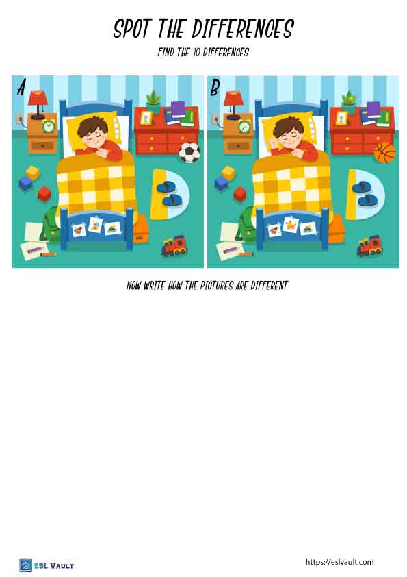 spot the difference printable worksheet of a kids bedroom