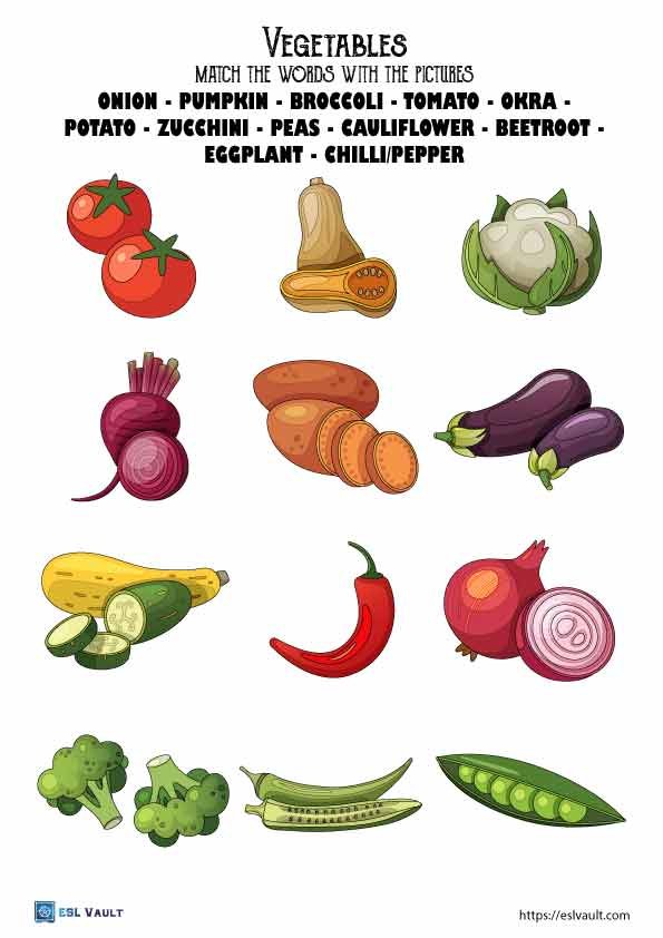 vegetable matching worksheet