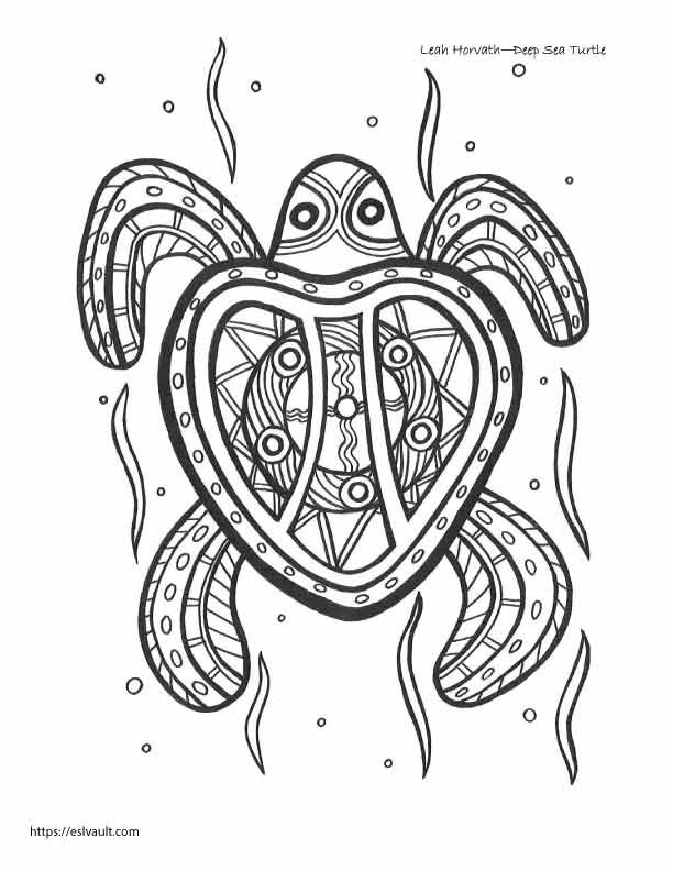 aboriginal art colouring pages - sea turtle